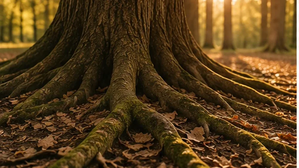 Raíces profundas y firmes de un árbol, como símbolo de estabilidad y conexión con la tierra