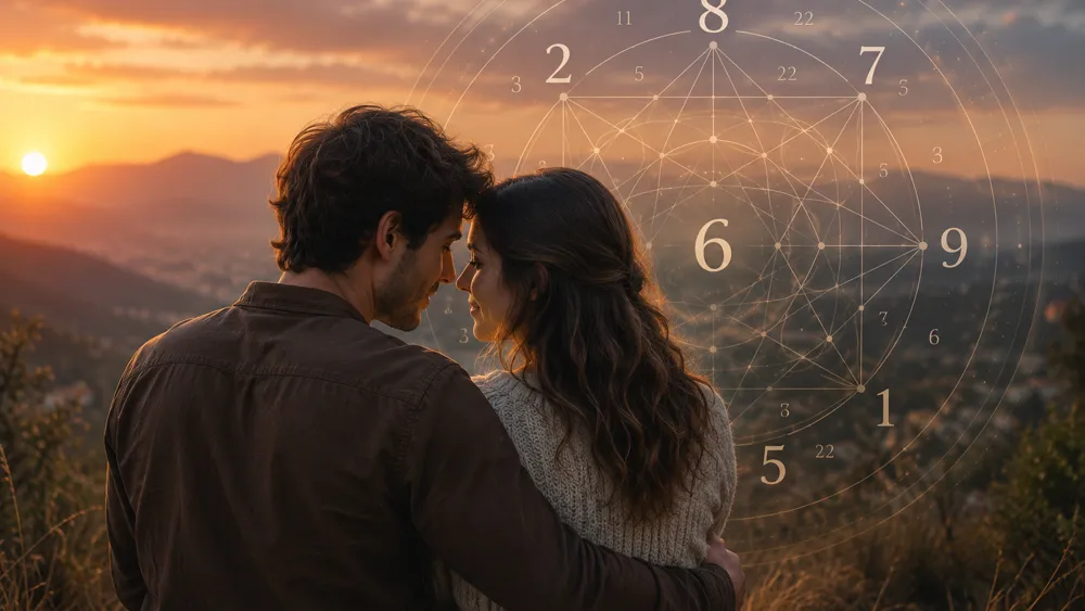 Pareja tomada de la mano frente a un paisaje al atardecer como símbolo de conexión y camino compartido